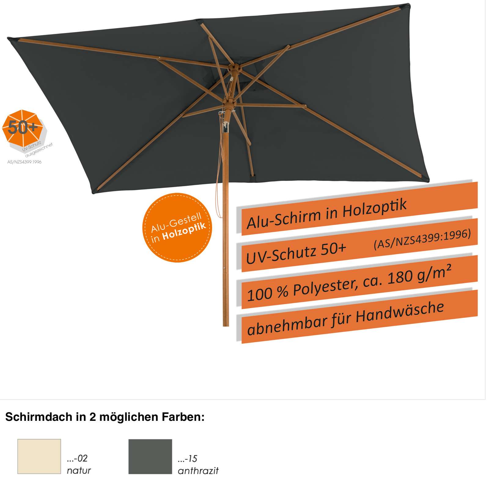 Schneider Schirme 2 Malaga 200 rechteckig Mittelmastschirm 300 Farbvarianten cm x Sonnenschirm