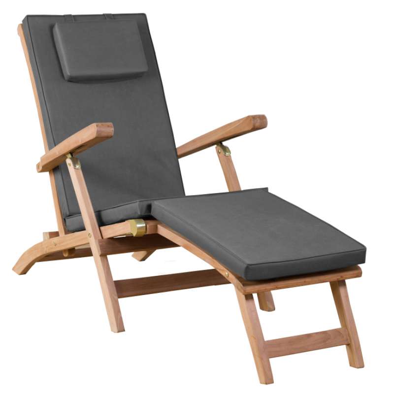 deVries Deckchair "WOODIE" aus Teakholz (Basic) inkl. Polster uni grau Größe 60 x 170 x 93 cm