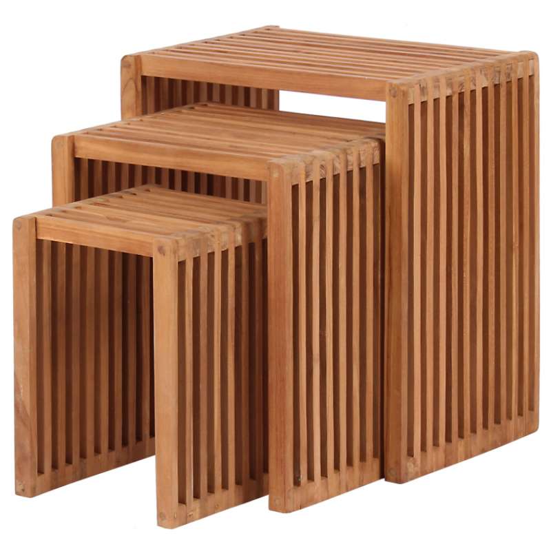 deVries Beistelltisch 3er-Set "WOODIE" aus Teakholz 1 x Tisch 25 x 25 x 35 cm 1 x Tisch 27 x 30 x 43