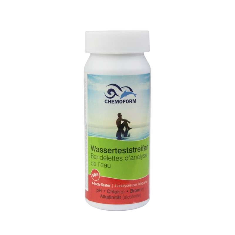 Chemoform 4-in-1 Teststreifen 50 Wasserteststreifen für pH, Chlor, Brom, Alkalinität