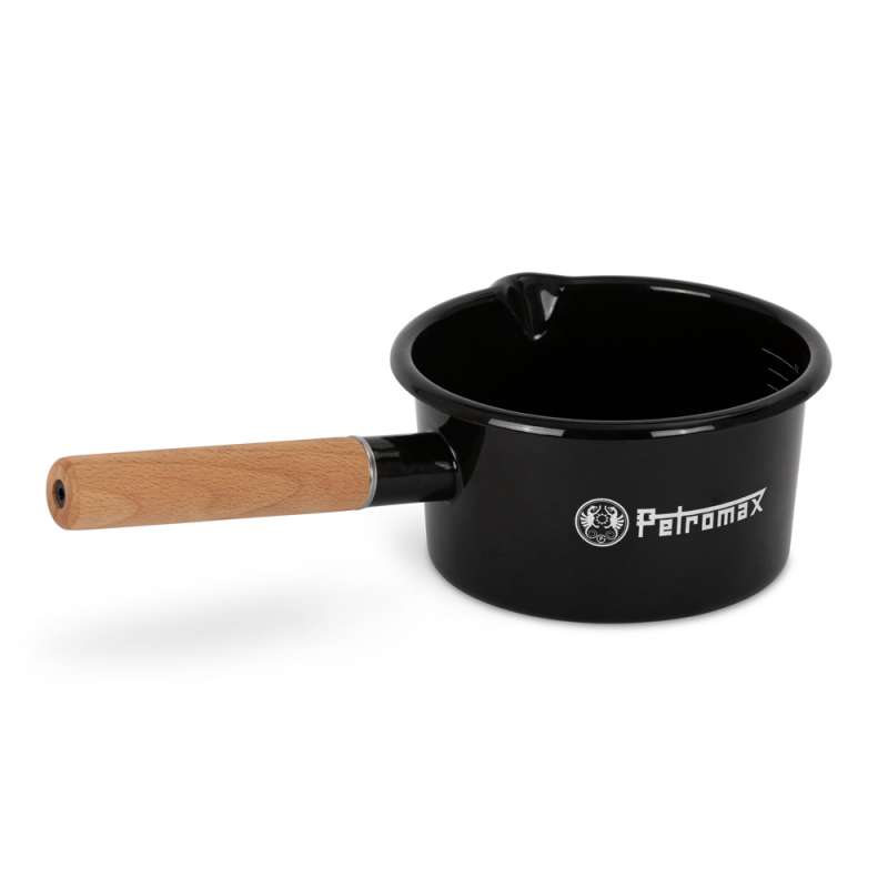 Petromax Emaille Stieltopf schwarz 1 Liter mit Holzgriff für Feuerstellen & Herd