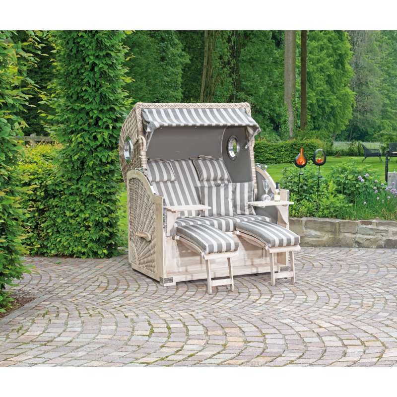 SunnySmart Garten-Strandkorb Rustikal 500 PLUS COMFORT 3/4-Liegemodell 2-Sitzer XL, PE-Kunstoffgefle